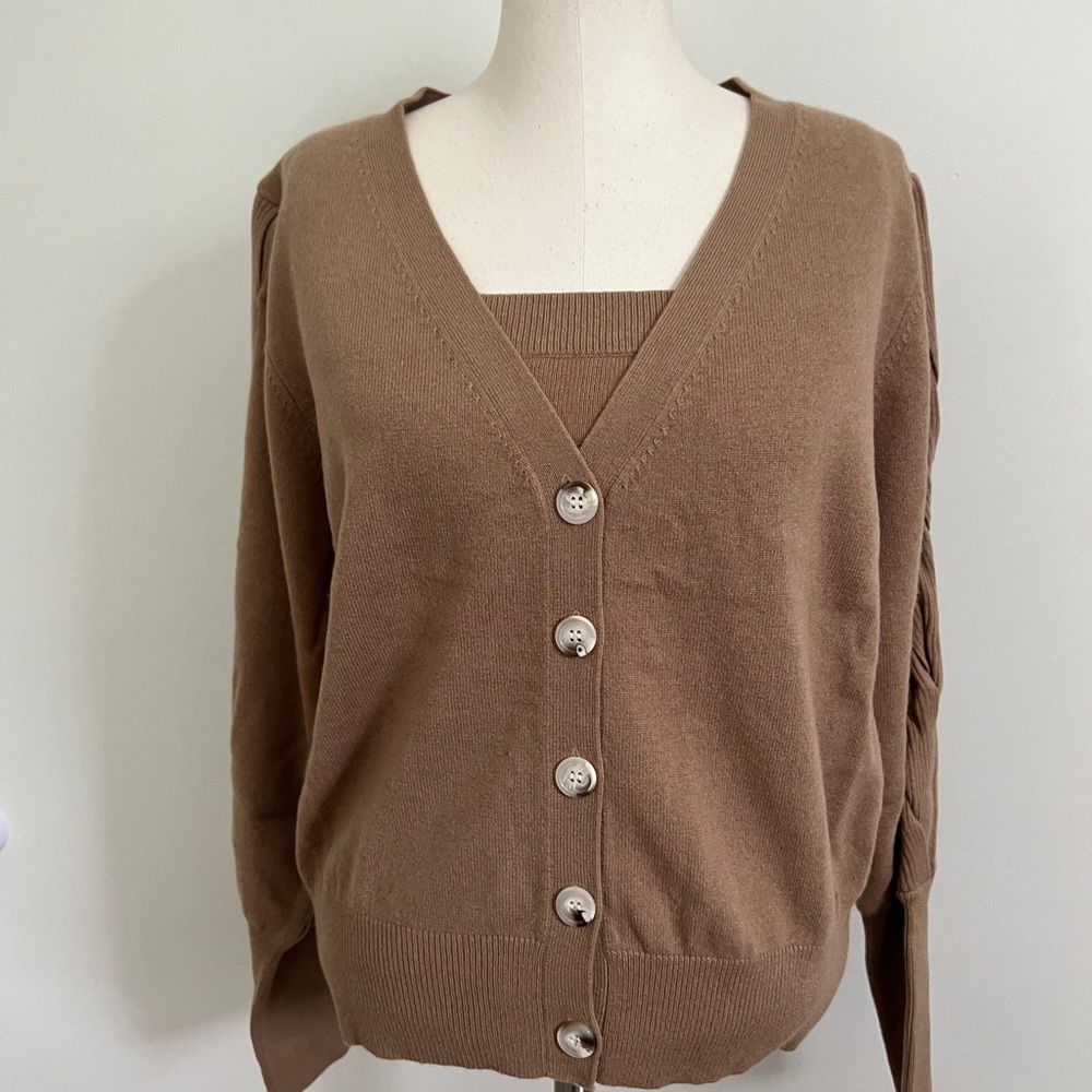 NWT Tan Cashmere blend tank and cardigan set